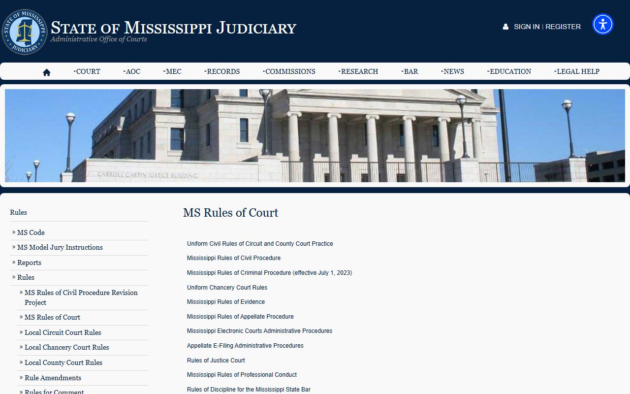 Calhoun County court dockets and the Mississippi court rules that govern docket access
