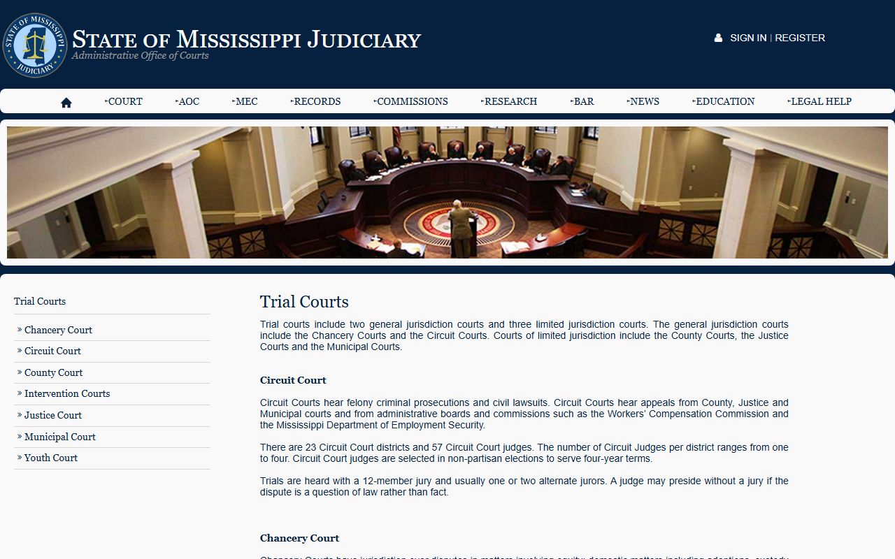 Calhoun County court dockets and the Mississippi trial-court system overview
