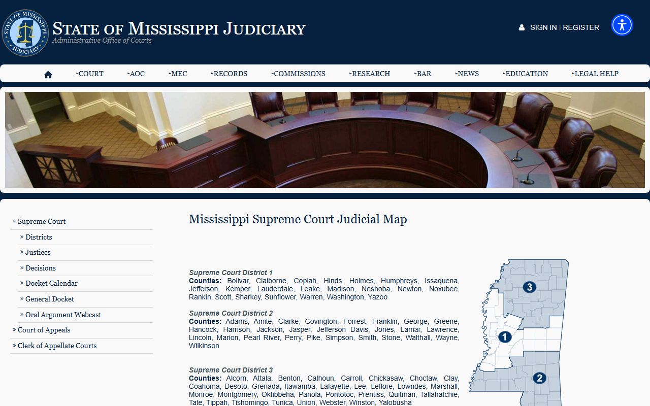 Calhoun County court records Supreme Court district map including Calhoun County