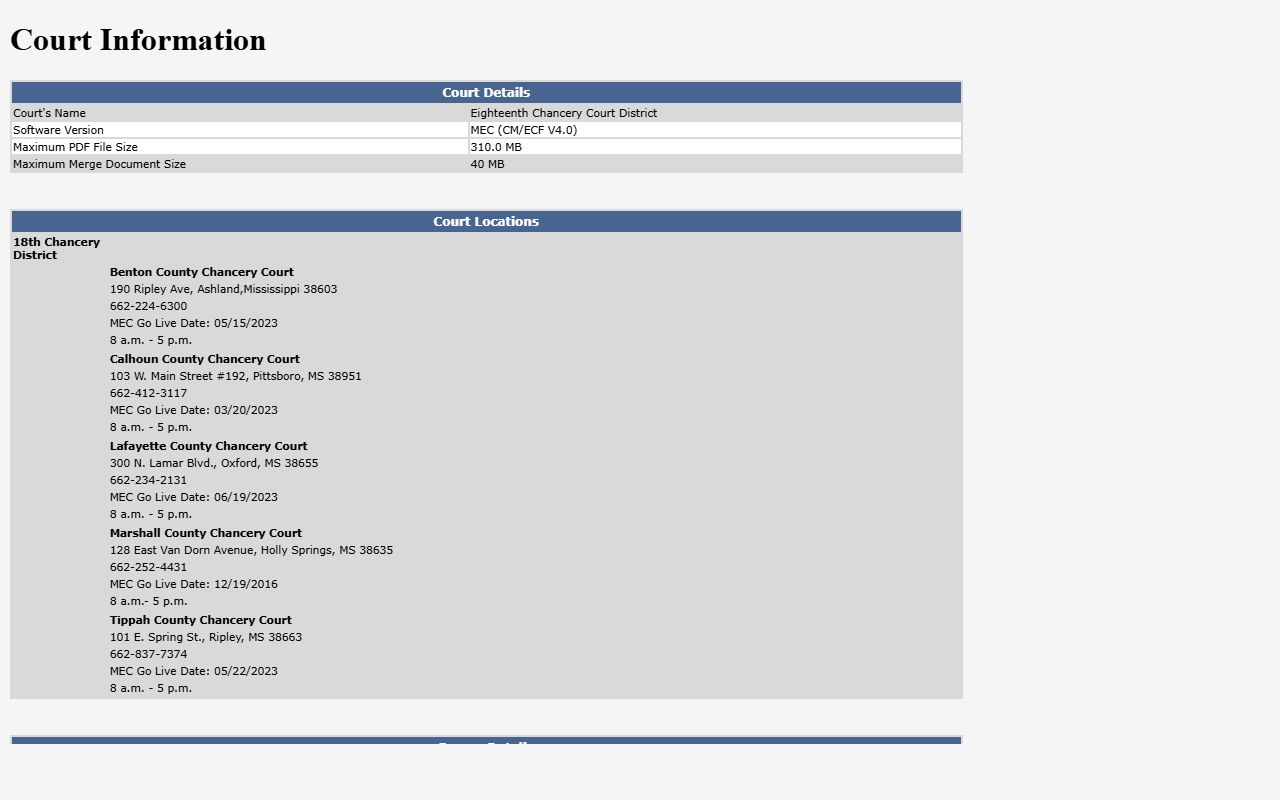 Calhoun County Chancery Court MEC information for court records access