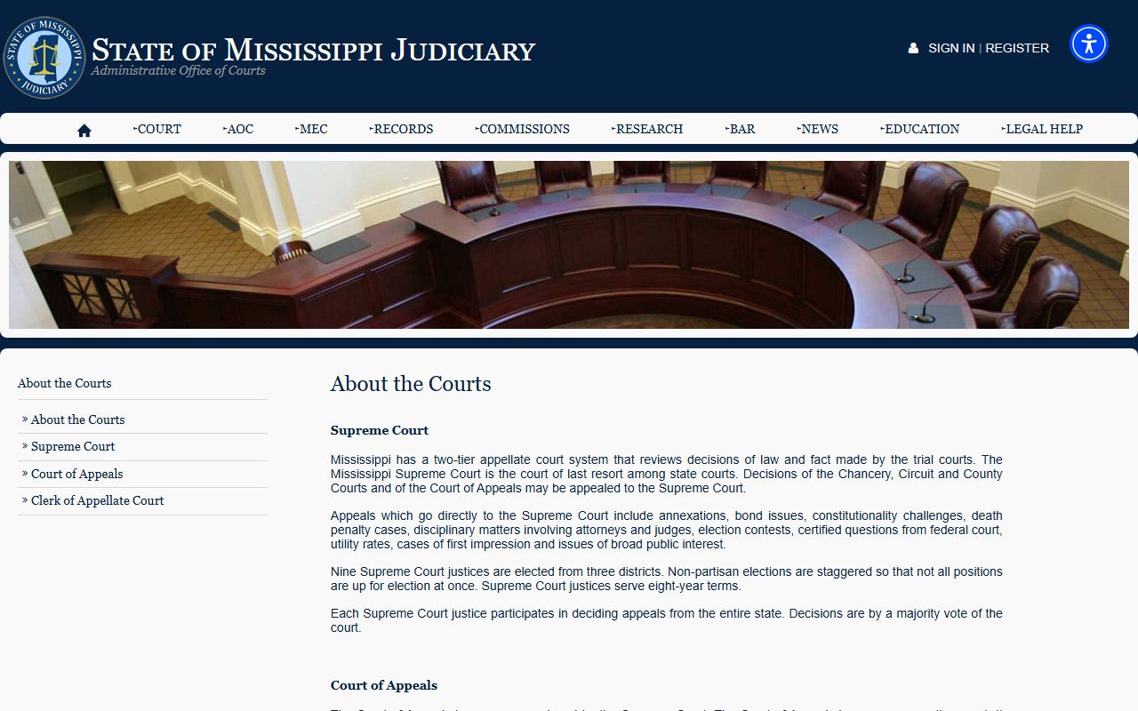 Mississippi court system overview that frames Calhoun County court records