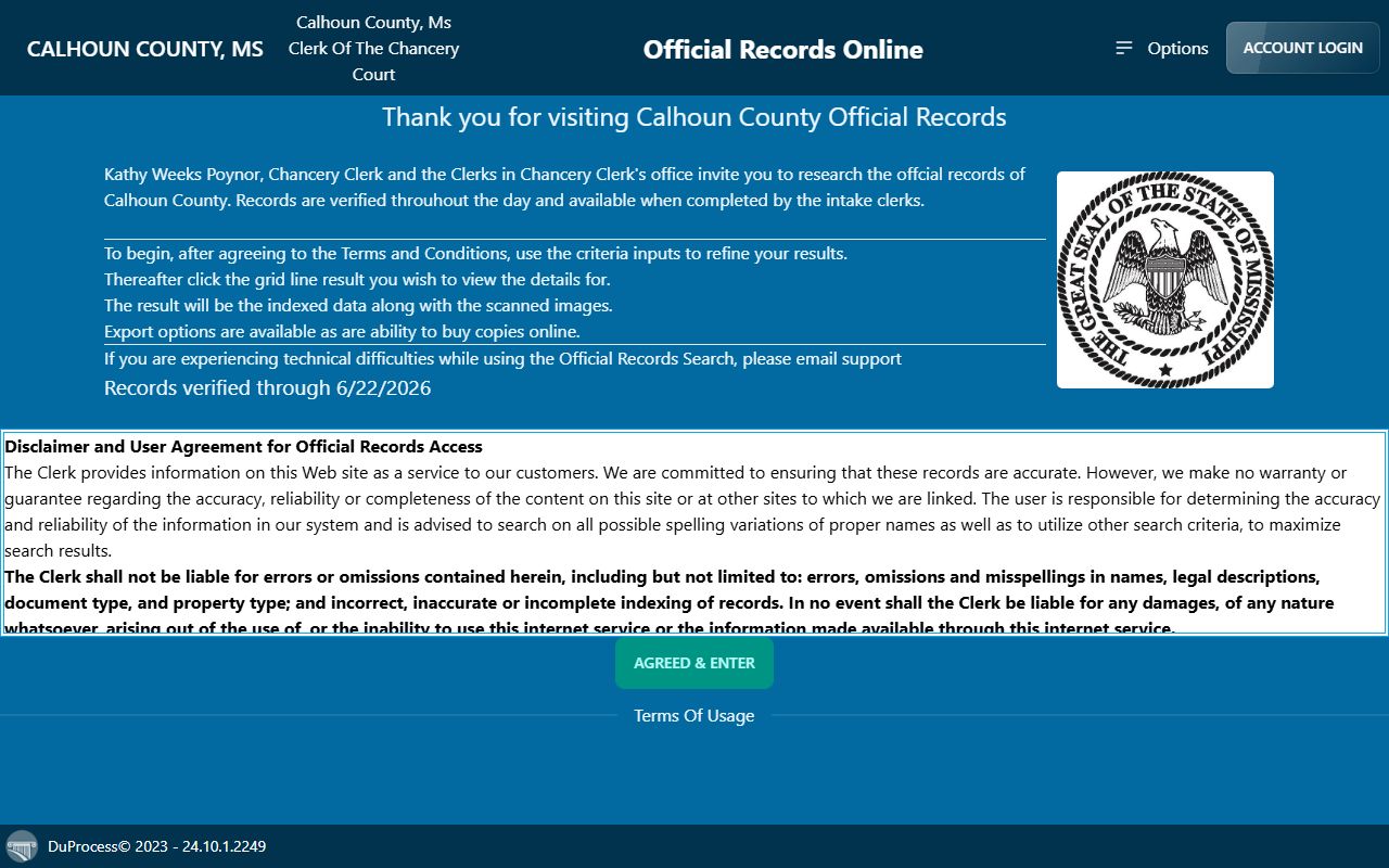 Calhoun County official land-record inquiry application for court records