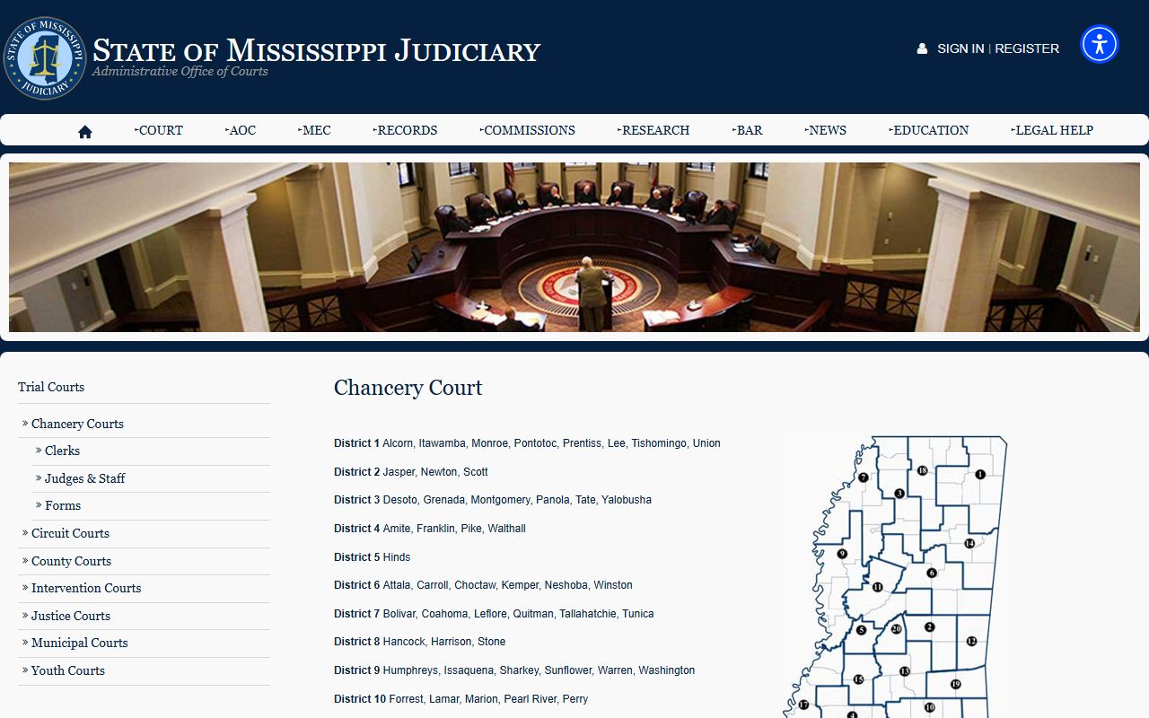 Calhoun County divorce records jurisdiction under Mississippi Chancery Court